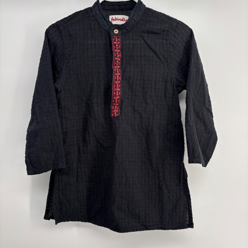 Fabindia Kurta Kids 2-3 Years Black Excellent Embroidered Cotton Tunic Shirt‎